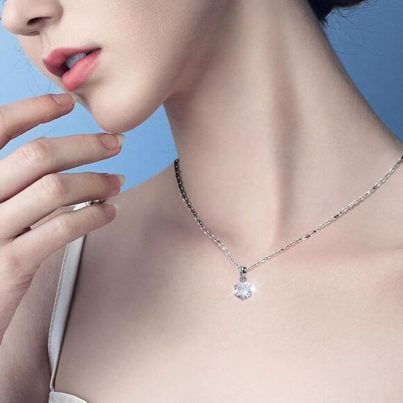 Moissanite Pendant Necklace 1 CT 18K White Gold Plated Silver Diamond Necklace